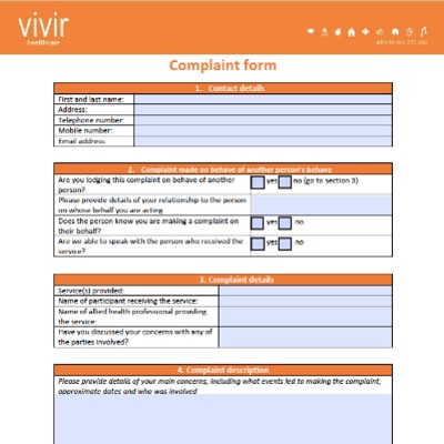 Vivir Healthcare NDIS Complaint Form
