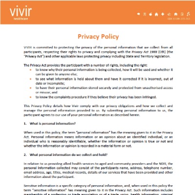 Vivir Healthcare NDIS Privacy Policy 