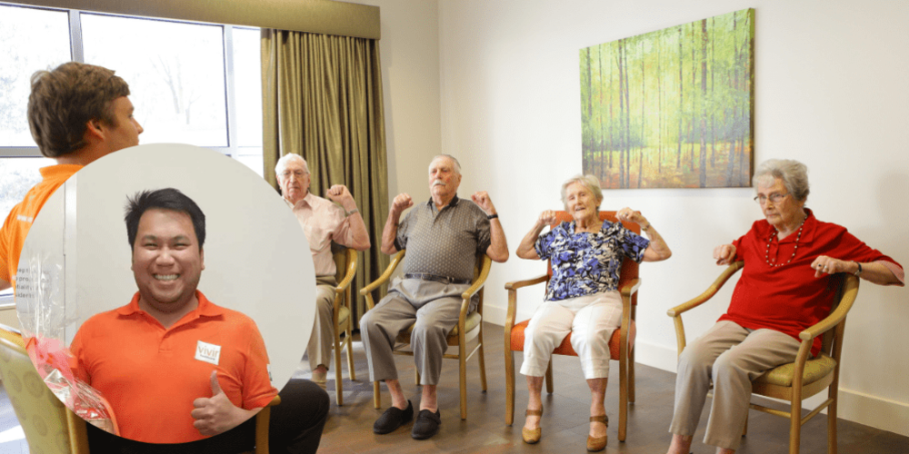 Vivir Healthcare physiotherapist conducting group exercises for residential aged care residents
